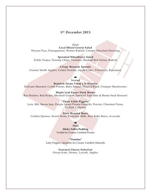 Banquet Menu Topology Conference 2015.